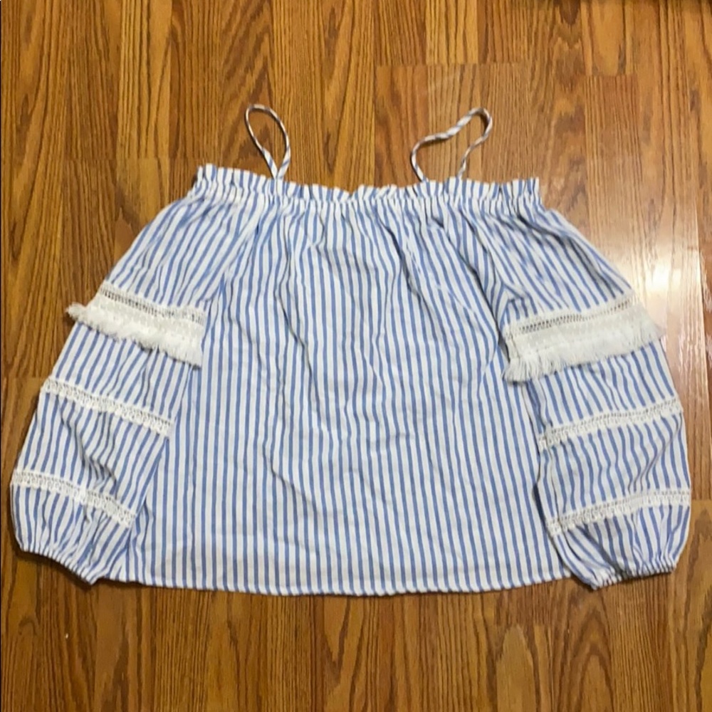 Blue & White off the shoulder striped top